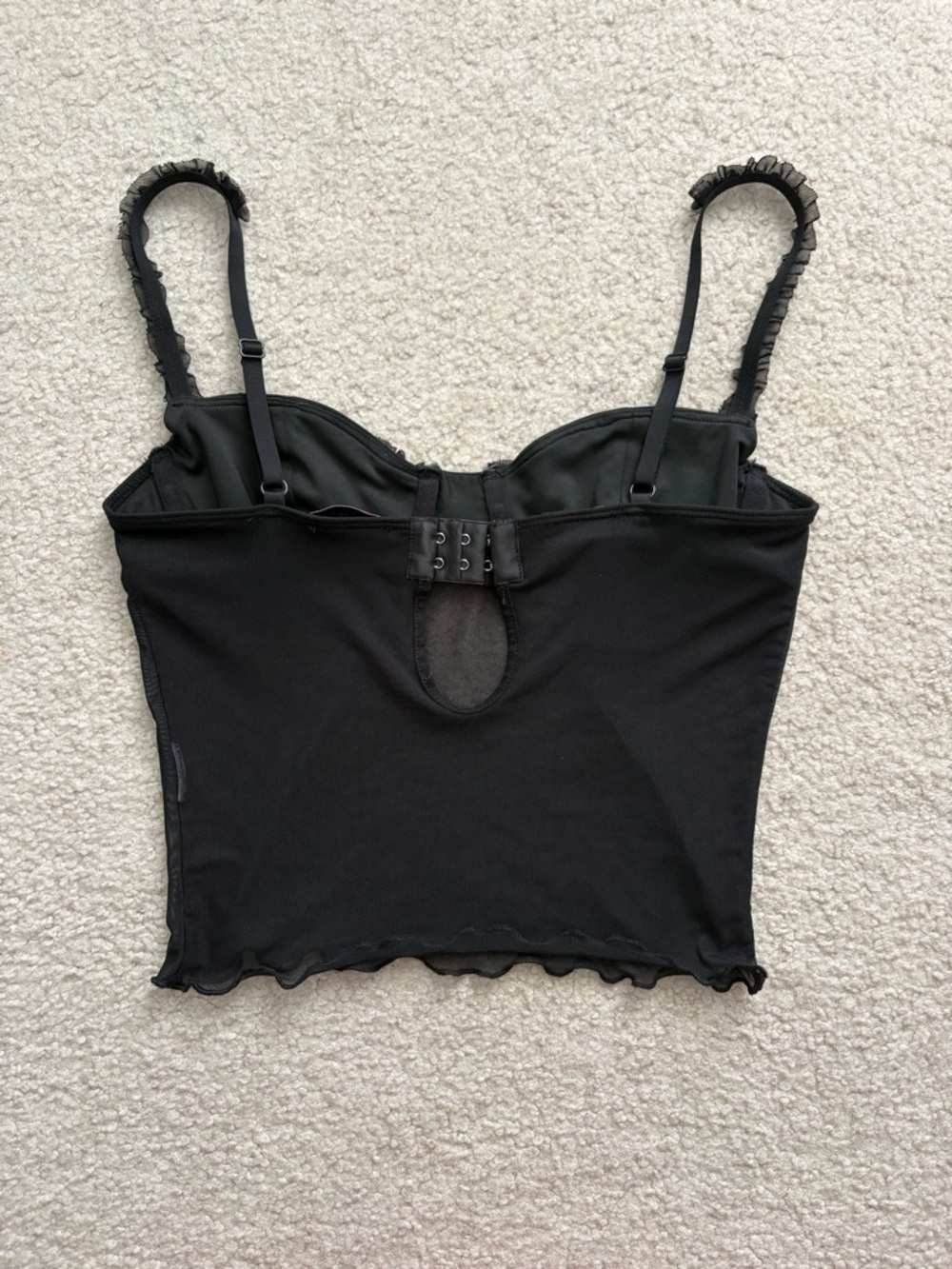 Edikted Black Mesh Tank Top with Ruffle Trim - Picture 2 of 3